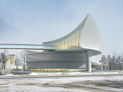 Modern Industrial Factory Building With Curved Roof Glass Facade And Steel Structure 3d model
