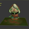 3D Animated Character With Red Hooded Cloak White Hair Smiling Standing On Green Grass
