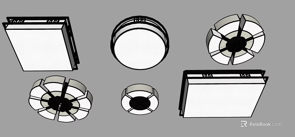 Modern Flush Mount Ceiling Lights With Various Round And Square Designs For Home Interior 3d model