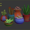 Colorful Succulent And Cactus Plants In Vibrant Decorative Pots With Various Designs