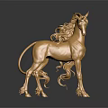 Golden Unicorn Statue With Elegant Design Detailed Mane And Shiny Finish