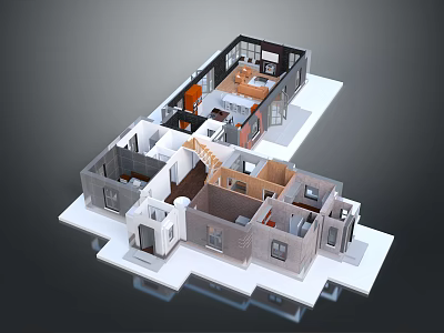 Cartoon Style 3D House Layout With Multiple Rooms Stairs And Furniture Details 3d model