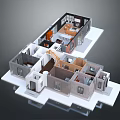 Cartoon Style 3D House Layout With Multiple Rooms Stairs And Furniture Details