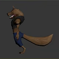 Muscular Anthropomorphic Wolf Character Wearing Black Vest And Blue Pants Standing With Tongue Out