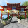 Ancient Chinese Traditional Gate Architecture Featuring Red Pillars Ornate Roof Stone Stairs And Brick Walls