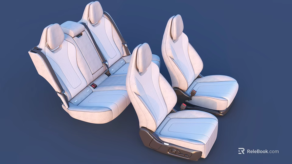 Multiple White Modern Car Seats With Leather Upholstery Headrests And Black Base 3d model 