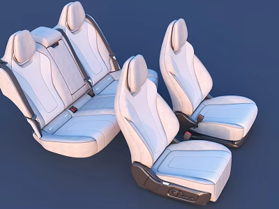 Multiple White Modern Car Seats With Leather Upholstery Headrests And Black Base 3d model