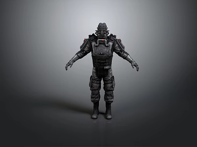 Futuristic Armored Game Movie Character With Tactical Helmet And Combat Gear 3d model