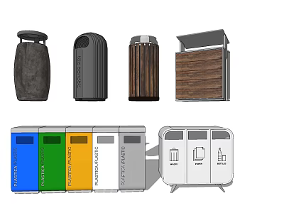 Public Trash And Recycling Bins With Multiple Color Categories For Facilities Use 3d model