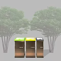 Public Facility Color Coded Trash Bins With Wooden Cabinets And Different Lids 3d model