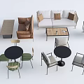 Stylish Sofa Coffee Table Combination Featuring Various Styles And Matching Chairs 3d model