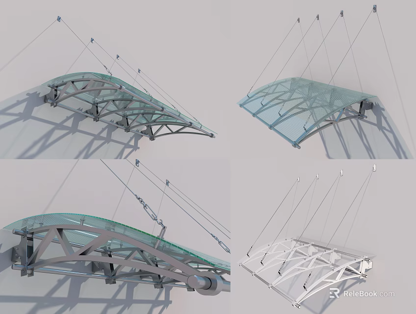 Modern Glass Canopy Design With Metal Frame And Transparent Structural Elements 3d model 