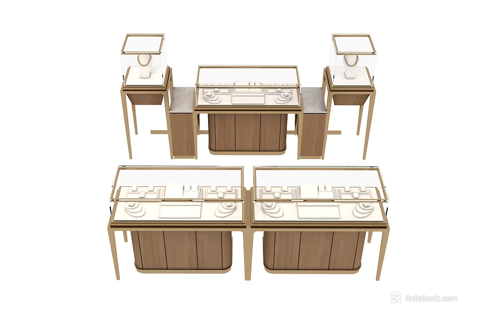 Jewelry Store Interior With Wooden And Glass Display Counters Showcasing Jewelry 3d model 