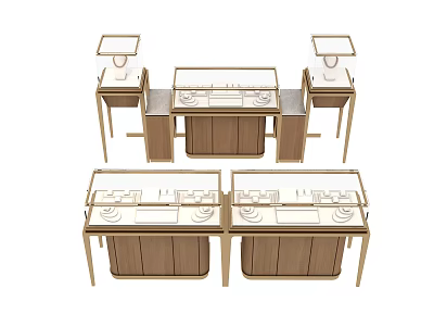 Jewelry Store Interior With Wooden And Glass Display Counters Showcasing Jewelry 3d model