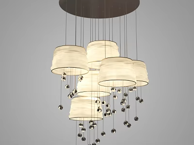 Modern Multi Shade Chandelier With White Fabric Lampshades And Hanging Beads 3d model