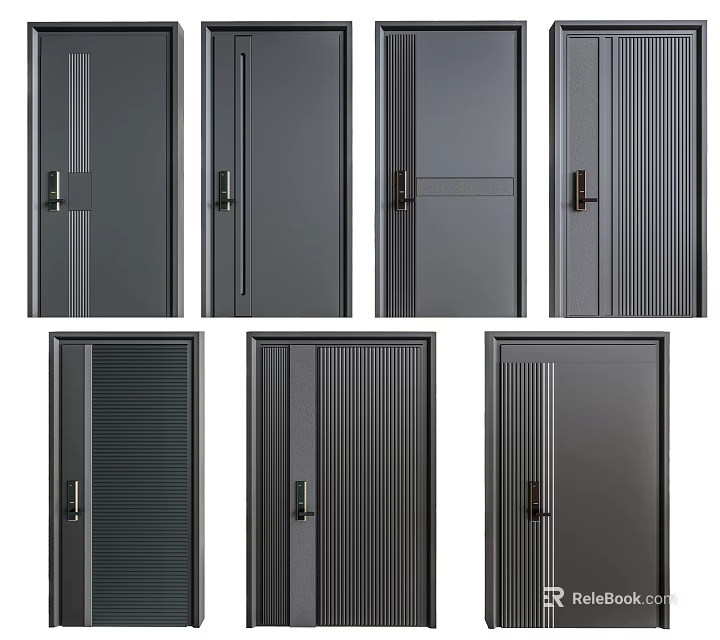 Modern Security Doors Featuring Various Stylish Designs And Durable Handles 3d model