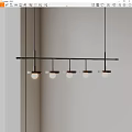 Modern Linear Chandelier With Five Bulbs On Black Horizontal Bar Design 3d model