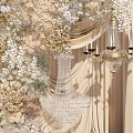Elegant Wedding Floral Installation With Drapery Chandeliers And Candles Backdrop