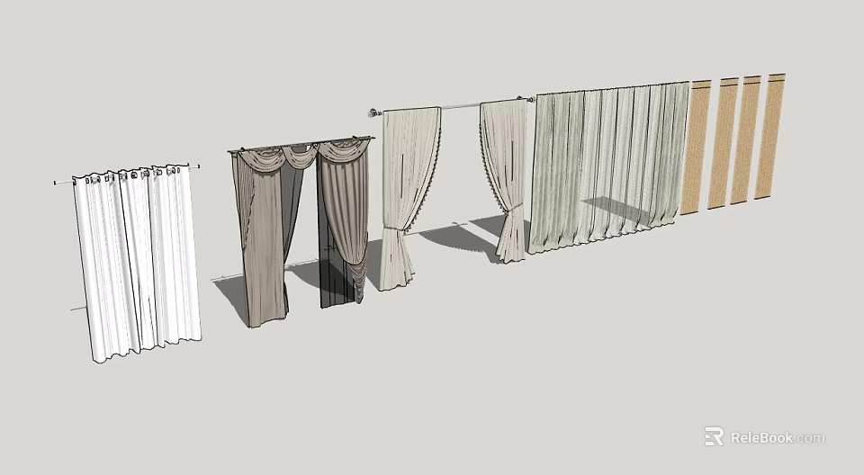 Various Styles Of Curtains For Home Decor With Sheer And Textured Fabrics 3d model 