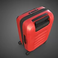 Red Hard Shell Suitcase With Striped Surface And Rolling Wheels For Travel 3d model