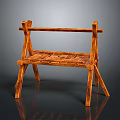 Wooden Leisure Chair with Armrests Crossed Frame and Smooth Surface on Dark Background