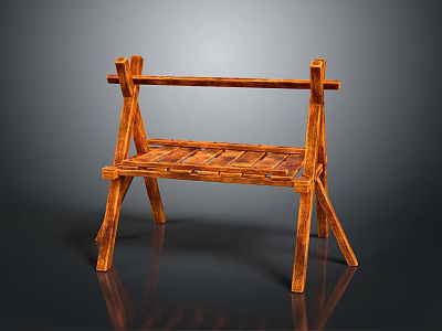 Wooden Leisure Chair with Armrests Crossed Frame and Smooth Surface on Dark Background 3d model