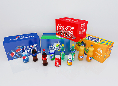 Modern Drink Coke Sprite Fruit Juice Drink Paper Cup Box Combination 3d model