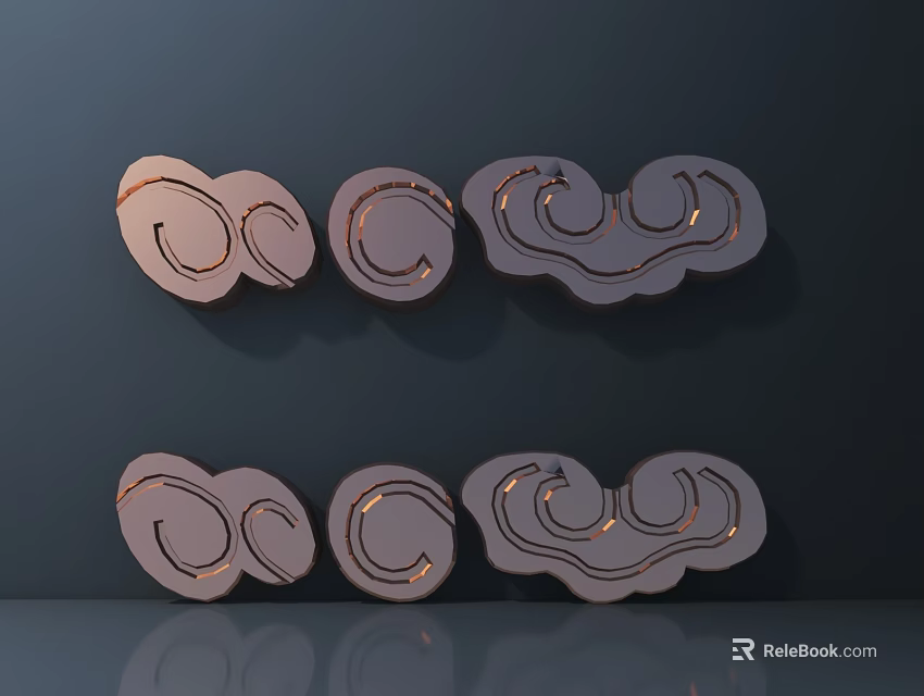 Decorative Cloud Shaped Carvings With Metallic Finish On Dark Reflective Surface 3d model