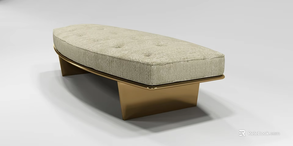 Modern Elegant Ottoman With Beige Button Tufted Upholstery And Gold Metal Base 3d model 