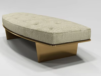 Modern Elegant Ottoman With Beige Button Tufted Upholstery And Gold Metal Base 3d model