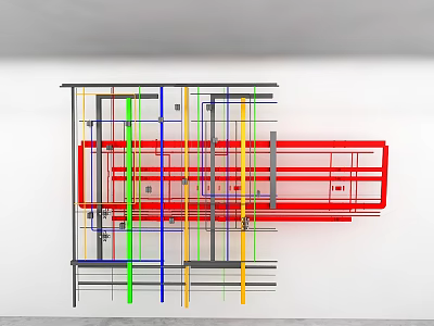 Colorful Abstract Line Art Installation With Multi Colored Strokes On White Wall 3d model