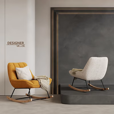 Cozy Modern Orange and Light Colored Rocking Accent Chairs in Designer Space with Pillow Blanket 3d model