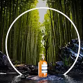 Product display bamboo rock rock stream electricity supplier background 3d model