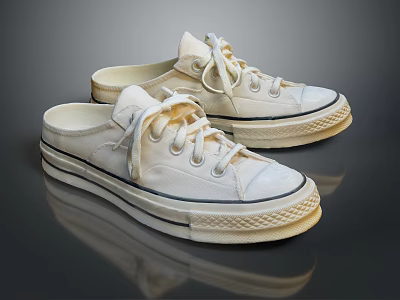 White Canvas Low Top Casual Sneakers Classic Design Fashion Comfortable Footwear 3d model