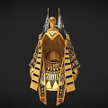 Ancient Egyptian Golden Pharaoh Headdress With Intricate Black Decorations Red Gemstones And Geometric Patterns