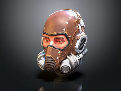 Futuristic Mechanical Helmet With Brown Metallic Surface And Respirator Mask Design 3d model