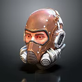 Futuristic Mechanical Helmet With Brown Metallic Surface And Respirator Mask Design