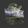 Suspended Stone Bridge Structure With Green Grass Archway And Small Figure