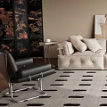 Modern Casual Sofa Set With Soft Cushions Patterned Rug And Decorative Painting