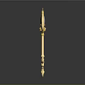 Golden Ornate Weapon Staff With Circular Red Symbol And Intricate Design
