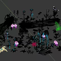 Lush Green Garden Plants With Colorful Flowers Mushrooms Snails Wooden Logs And Stones