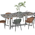 Modern Dining Table and Chair Combination Tableware 3d model