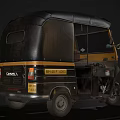 Vintage Black And Yellow Tricycle With Open Door And Interior Seat