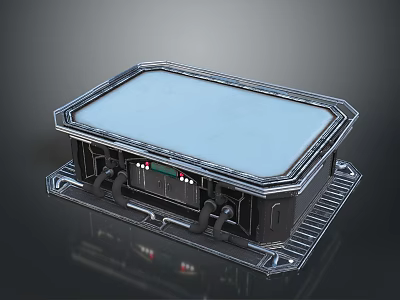 Futuristic Metallic Platform Design With Flat Blue Panel And Mechanical Components 3d model