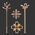 Golden Flower Design Outdoor Lights With Decorative Pole Mounted Structures 3d model
