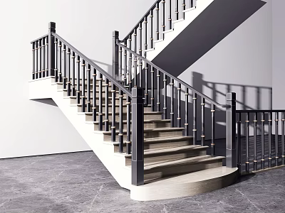 Elegant Modern Staircase Interior Design With Black Railings And White Steps 3d model