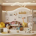 Bright Kids Room Interior Design With Bunk Bed Yellow Chair Toys And Decorative Wall Art