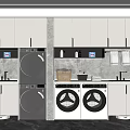Modern White Bathroom Cabinetry With Washing Machine Dryer Sink And Gray Walls In Laundry Room