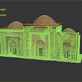Cartoon Style Miniature Building With Red Domes Arched Doors And Brick Walls