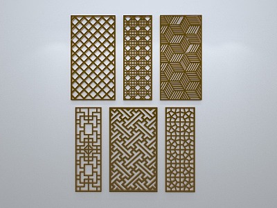 Chinese-style window grilles silhouette pane window sill border openwork window 3d model